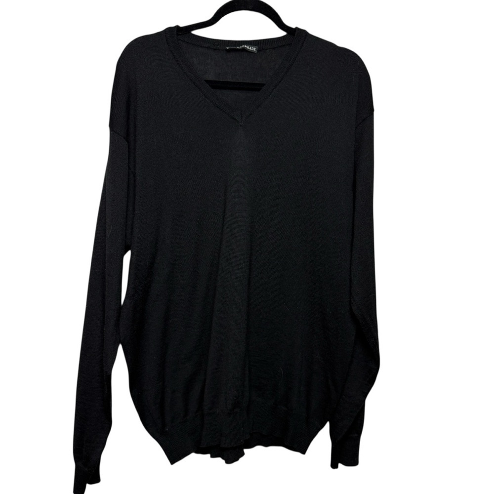 Hammer Made Black V Neck Sweater Mens L Wool Blend Preppy Business Golf NO TAG